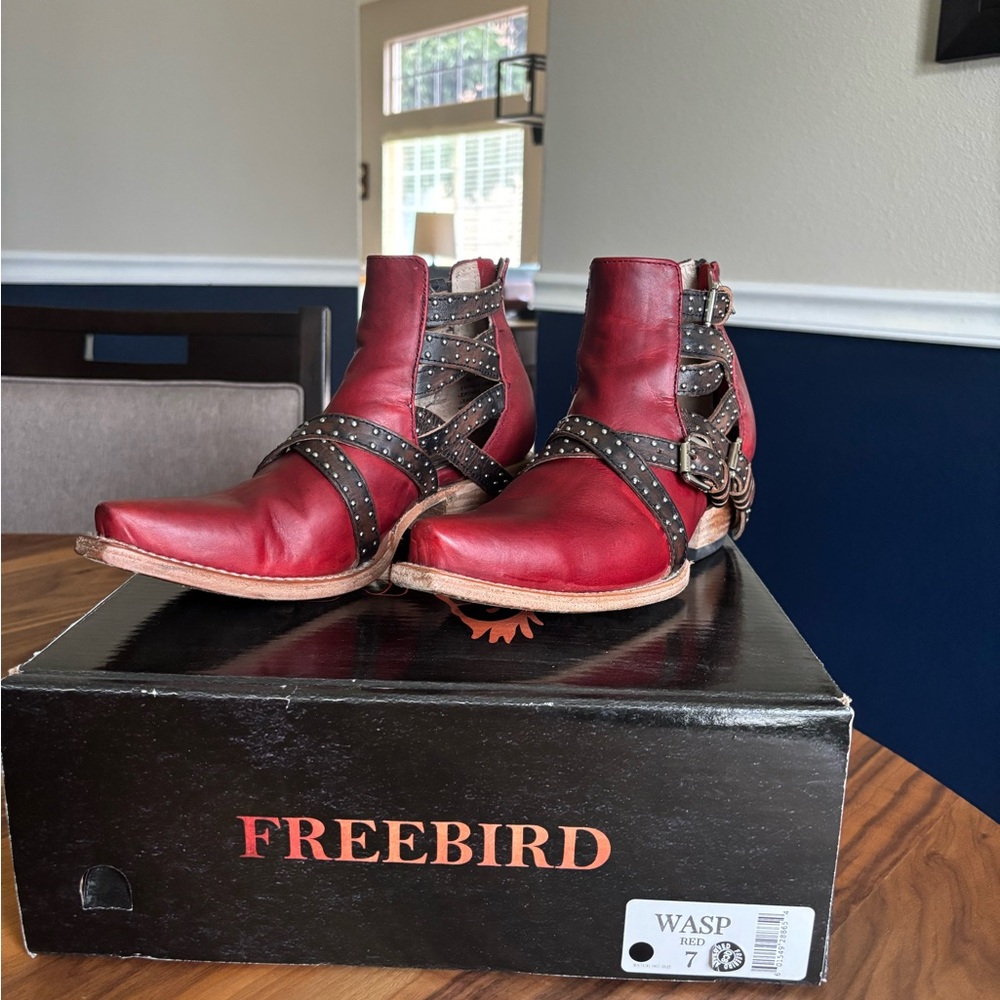 Freebird Red Leather “Wasp” Ankle Boots